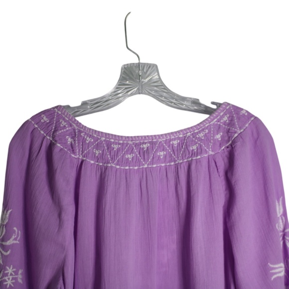 Talbots M‎ Violet Embroidered 100% Cotton Top 3/4 Sleeves Slight V Neck - Picture 4 of 6